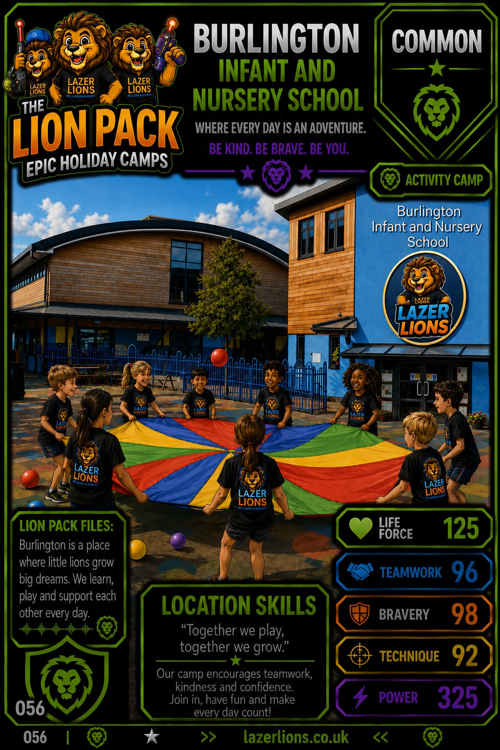 Lazer Lions Lion Pack camp card for Burlington Infant and Nursery School, New Malden