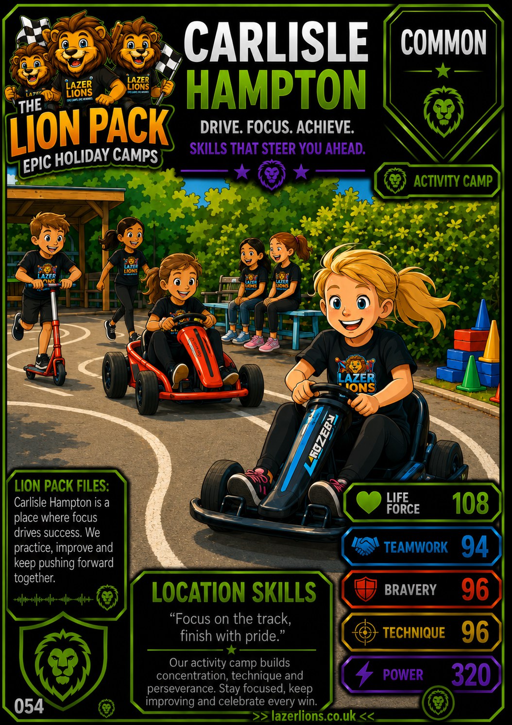 Lazer Lions Lion Pack camp card for Carlisle Infant School, Hampton