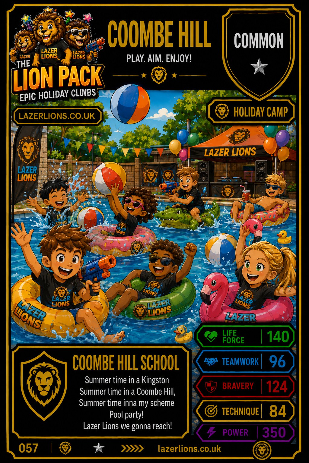Lazer Lions Lion Pack camp card for Coombe Hill Infant School, Kingston